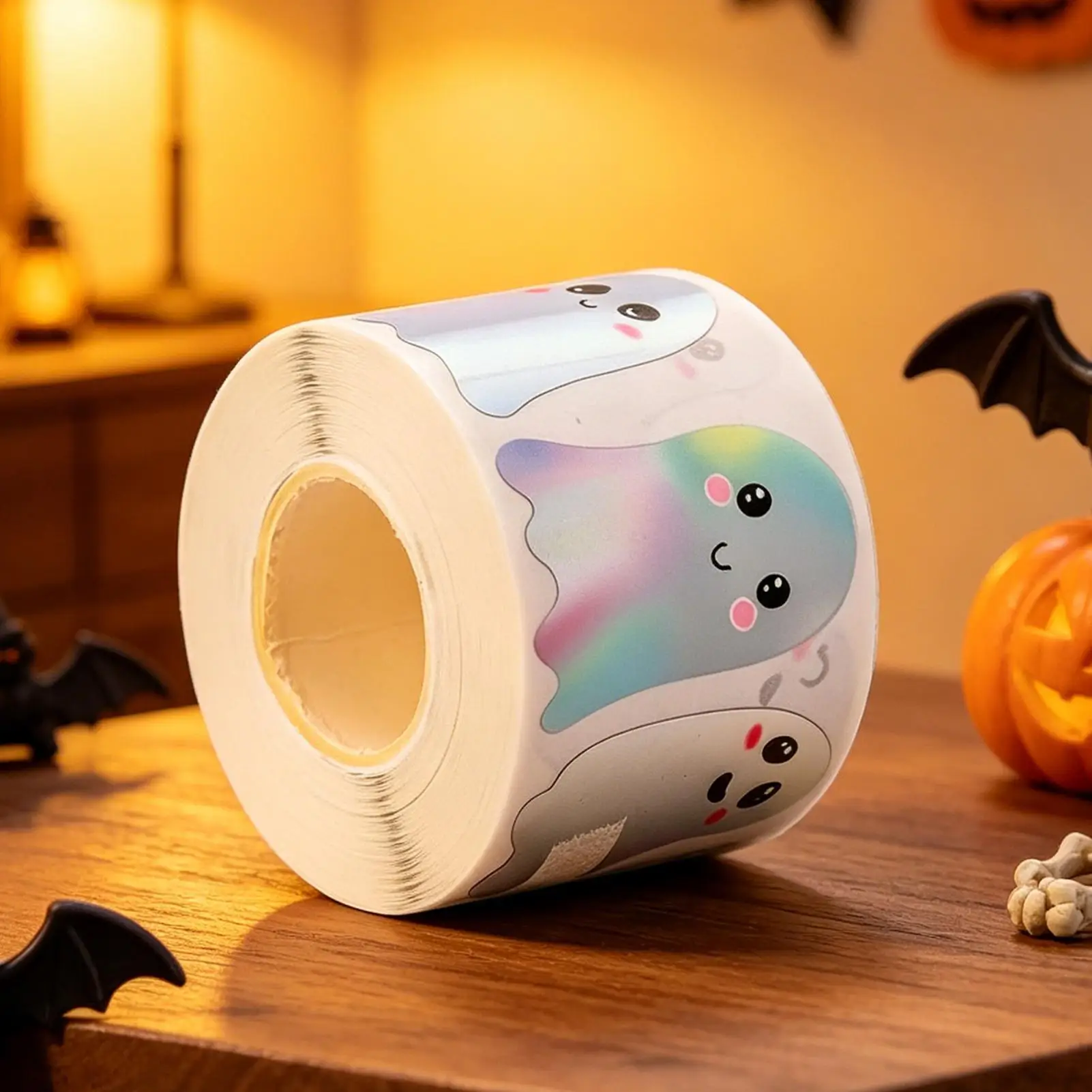 Ghost Sticker Pholographic 1000 Pieces Self Adhesive Waterproof Halloween Ghost Stickers Roll For Envelope Scrapbook Water