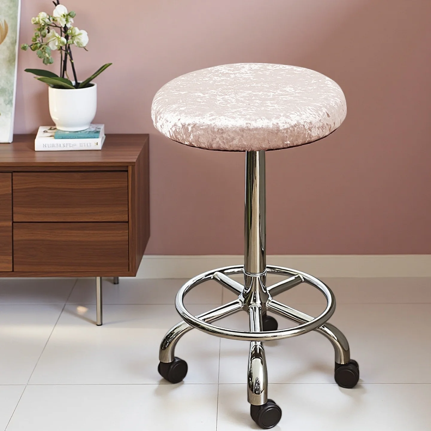 

Stretch Chair Slipcovers Slip Stool Protector Case Round Stool Cover Anti-slip Solid Color Dust Proof Elastic Bar Stool Case