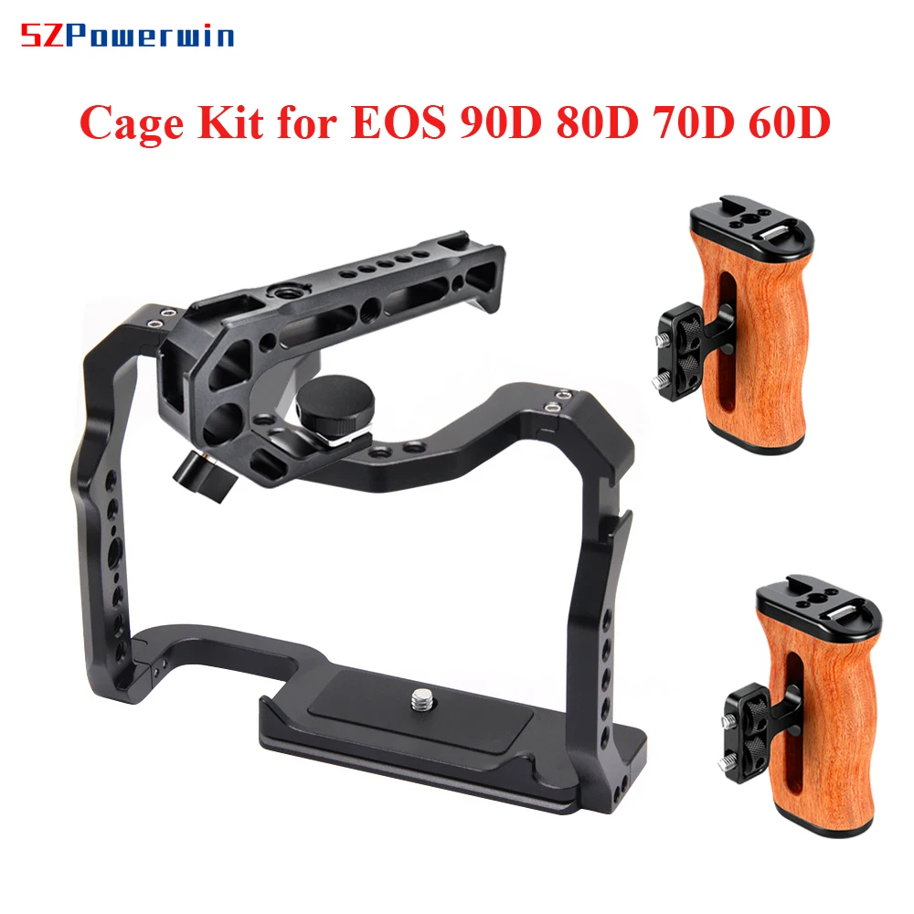 Powerwin For Canon EOS 90D 80D 70D Camera Cage wooden Handgrid Handle Kit Frame Protective Aluminum Alloy Arri Locating Screw