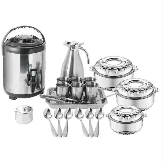 

SS Dinnerware Food Fresh Container Bucket 21 Pcs Set for Kitchen Picnic With Spoon Cup Jug and Flask