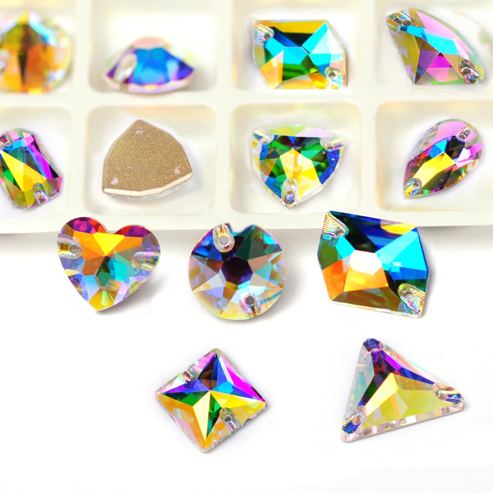 20 Stück K9 Glas-Mix-Aufnähsteine, flache Rückseite, DIY-Nähzubehör, Glasdiamanten, Edelsteine, Ornamente, Kristalle für Kleidung und Taschen – Detail 7