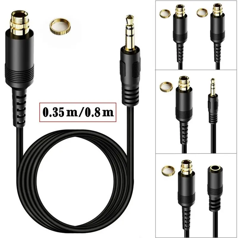 35cm 80cm DC3.5mm 3-Pole Stereo Male to Female With Nut Audio Cable, Screw and Lock Fixed Gold-Plated Nickel Plated Audio Head