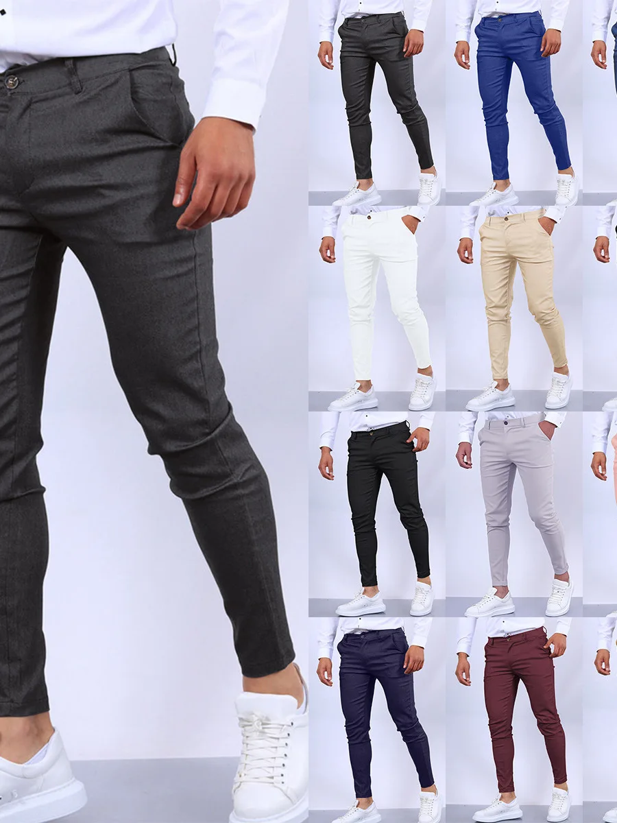 

Мужские повседневные брюки прямого кроя из хлопка, однотонные, с текстурой, зауженные к низу, классические, длинные, стильные