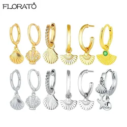 Pendientes de aro hipoalergénicos de Plata de Ley 925 para mujer, aretes colgantes de concha, joyería de moda, regalos