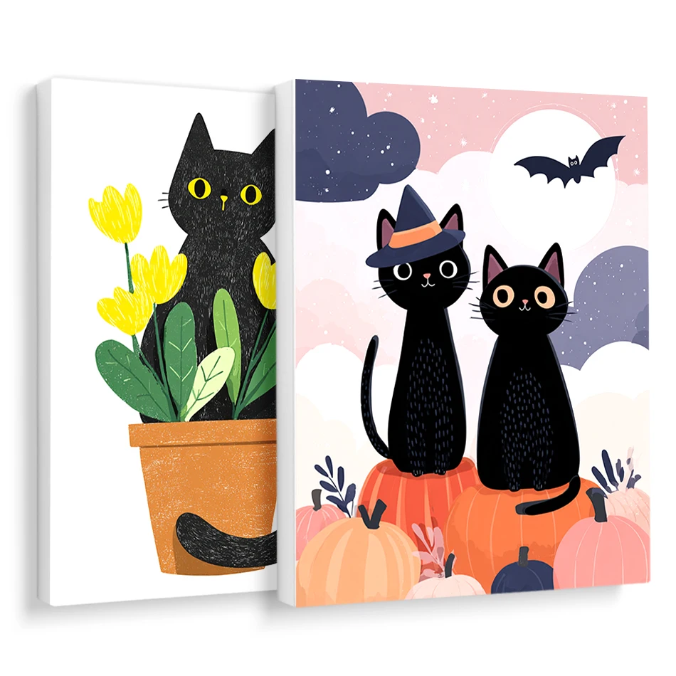 

RUOPOTY Diy Oil Painting By Numbers For Beginner Black Cat Simple Illustration Picture Drawing Canvas Acrylic Paints Home Decor