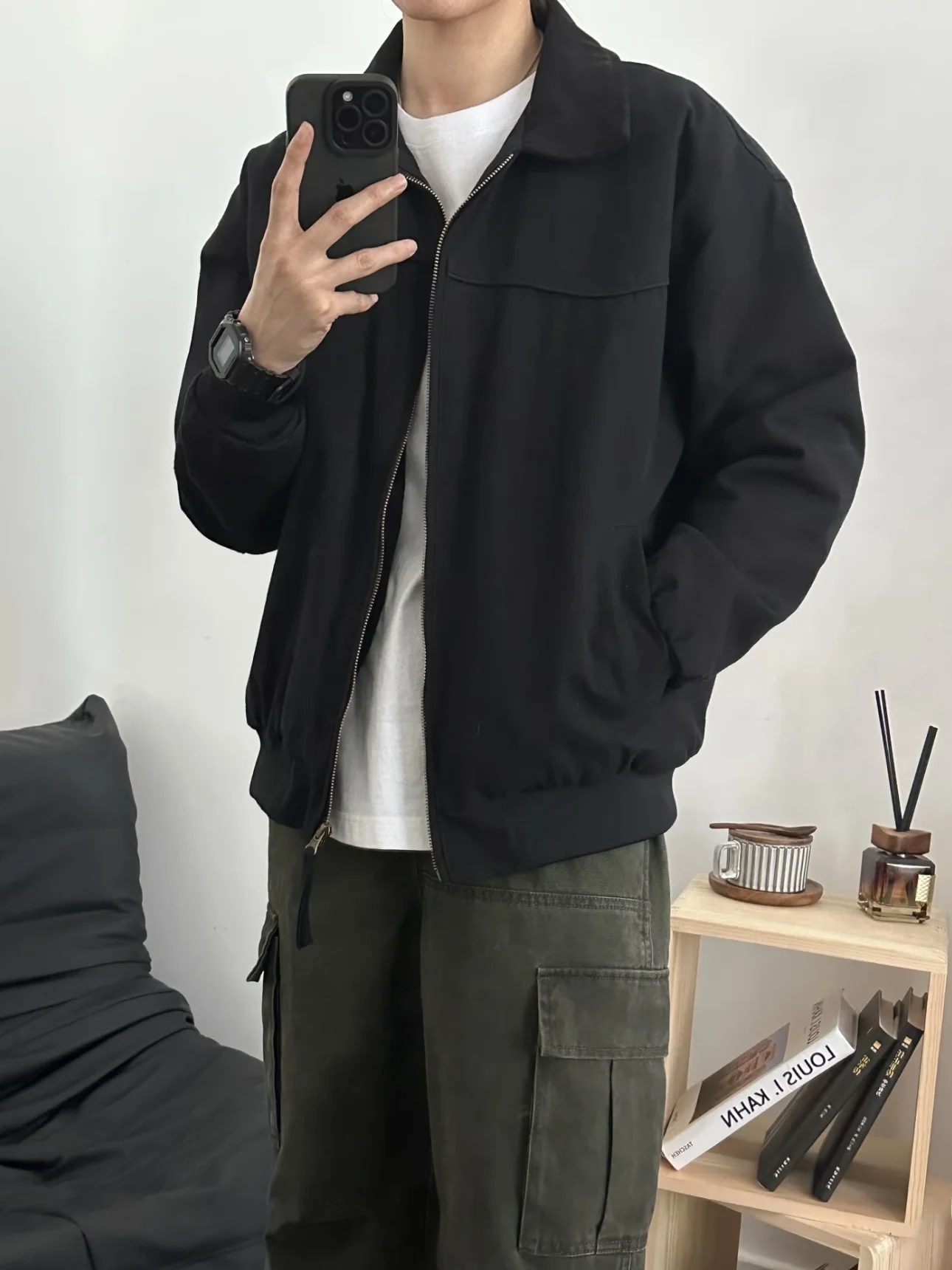 

American Retro Cleanfit Workwear Detroit Jaet Men Loose All-Match Color Blo Collar Zipper Autumn Winter Casual Coat