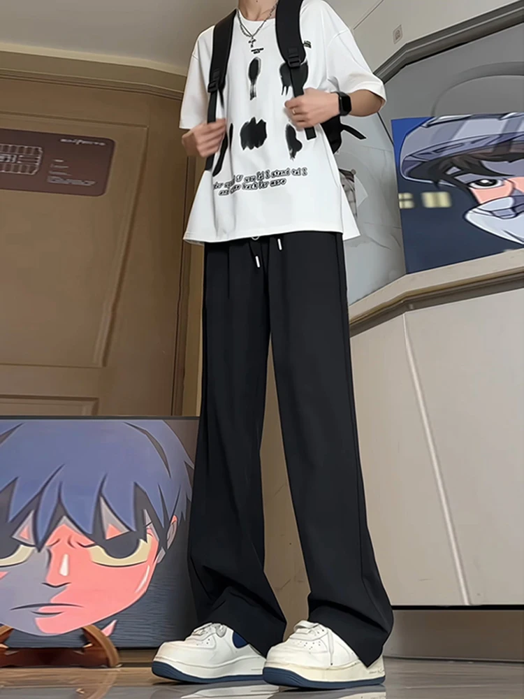 

Мужские летние брюки Bla Ice Silk Flared: американские широкие брюки прямого кроя из быстросохнущей ткани, струящиеся, с завязками, CleanFit, повседневные, для костюма