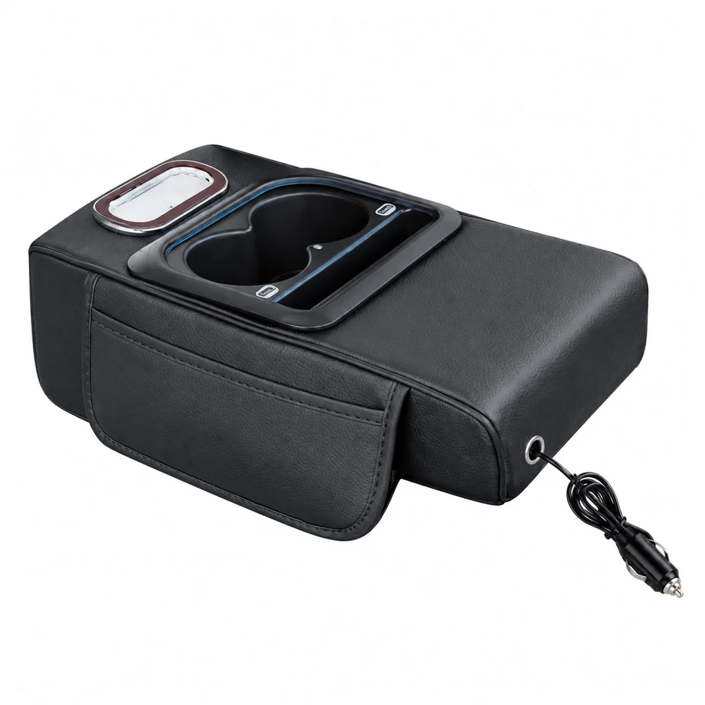 Universal Car Armrest Cushion with Starry Sky Light, Type-C Charging Port, Multi-Color Design