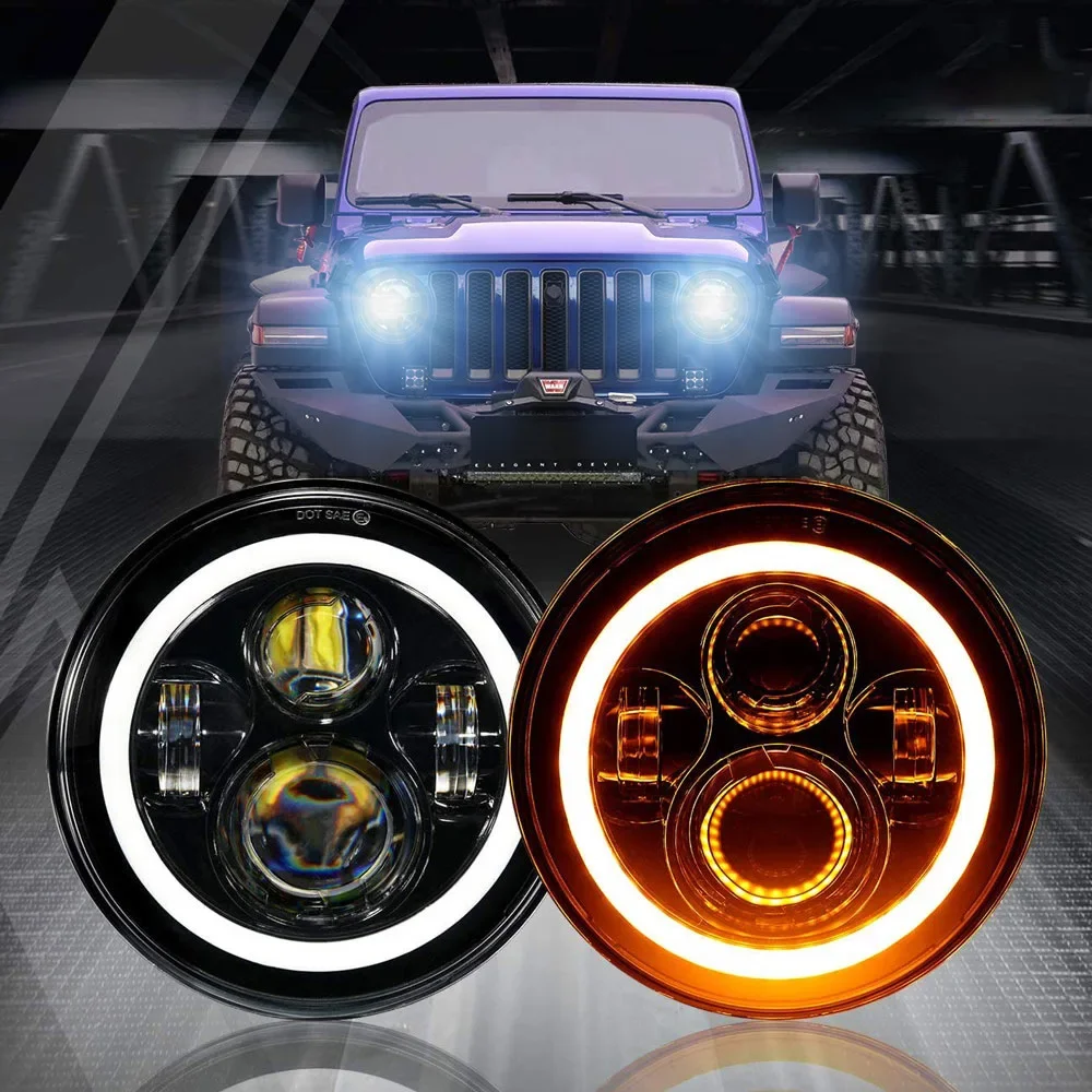 1 Lamp Sale Harley 7-inch Round LED Headlight Off-road Wrangler Modified Lens Angel Eye Hi Lo DRL