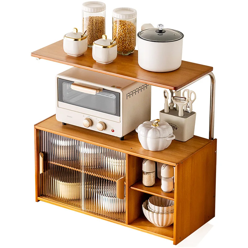 Kitchen shelves countertops layered seasoning  finishing storage racks cabinets household goods