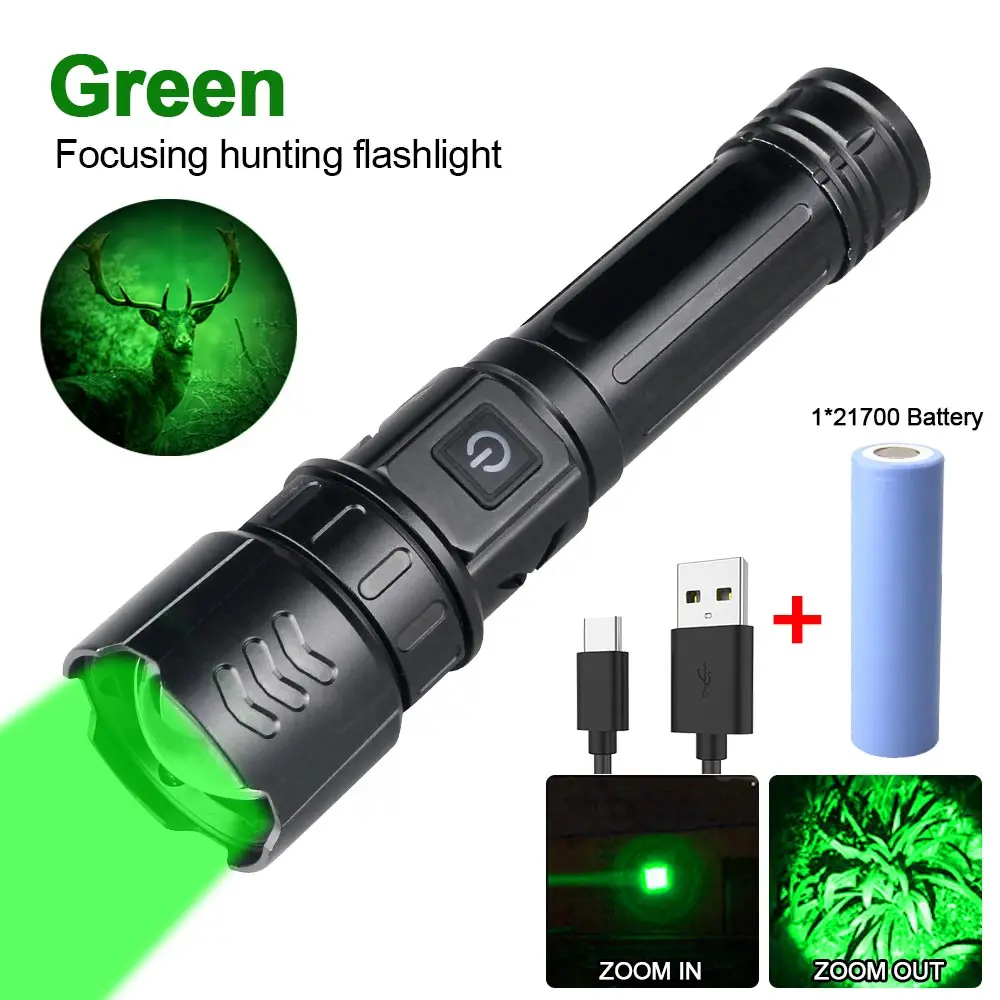 Tactical Green/Red/White Light  LED Flashlight Zoomable Toch Adjustable Beam 5 Modes Weapon Lights for Outdoor Activity