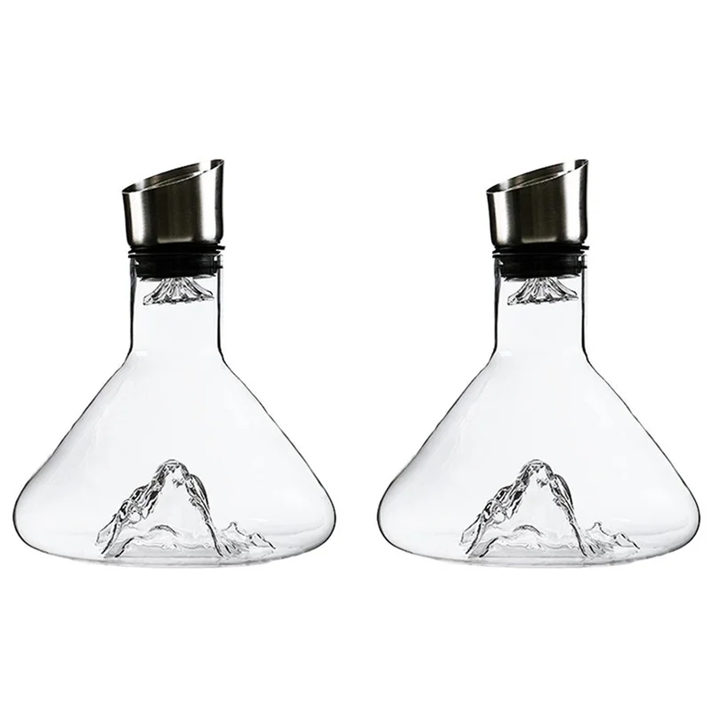 

ABMS-Whisky Wine Decanter 1500ML Handmade Lead-Free Crystal Wine Pourer Carafe Thickened Wine Dispenser Pot Accessories(2Pc)