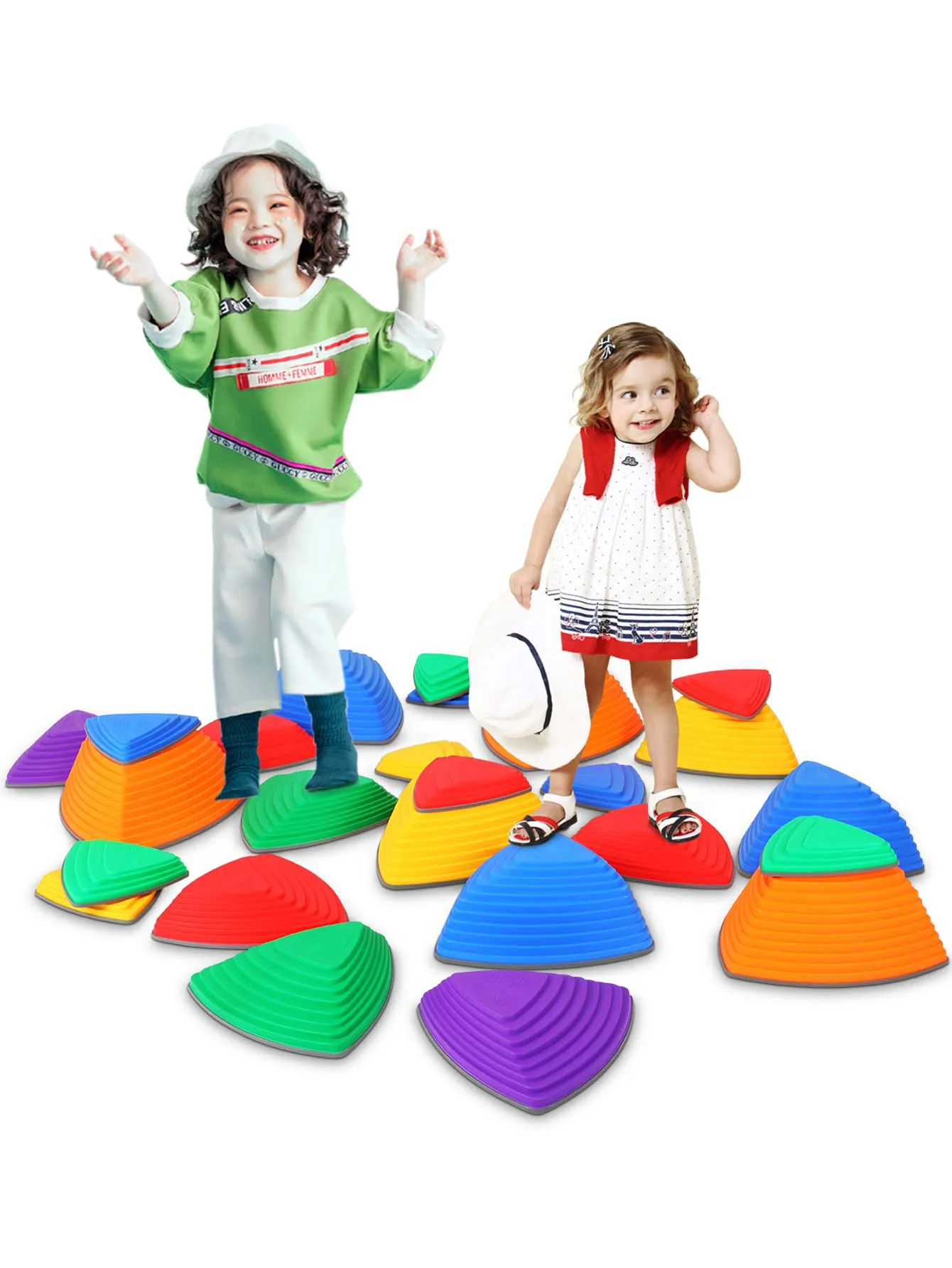 Piedras de río de equilibrio antideslizantes para niños pequeños, 25 piezas, Color arcoíris, equipo de juego para interiores y exteriores