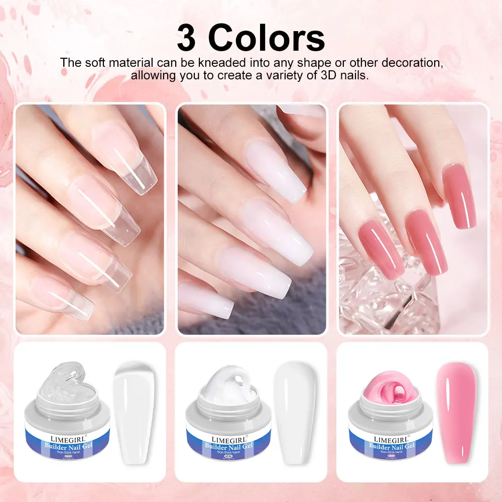 LIMEGIRL 60g Solid Nail Extension Gel Set UV Shaping Engraving Gel Quick Construction Gel Nail DIY Art Extension Gel Nail Kit