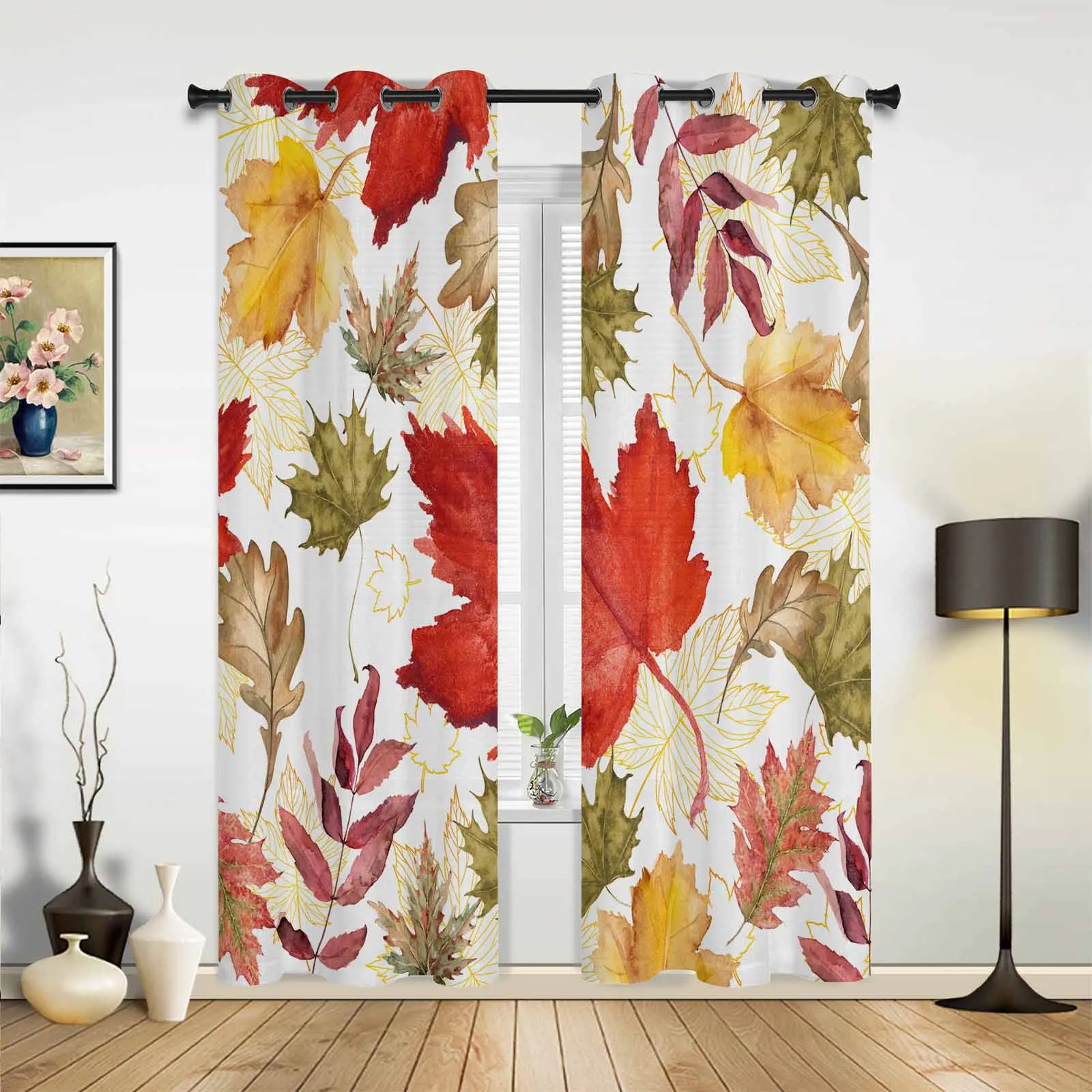 Autumn Maple Leaf Lines Modern Panels Hall Curtains for Living Room Bedroom Window Curtains Hotel Drapes