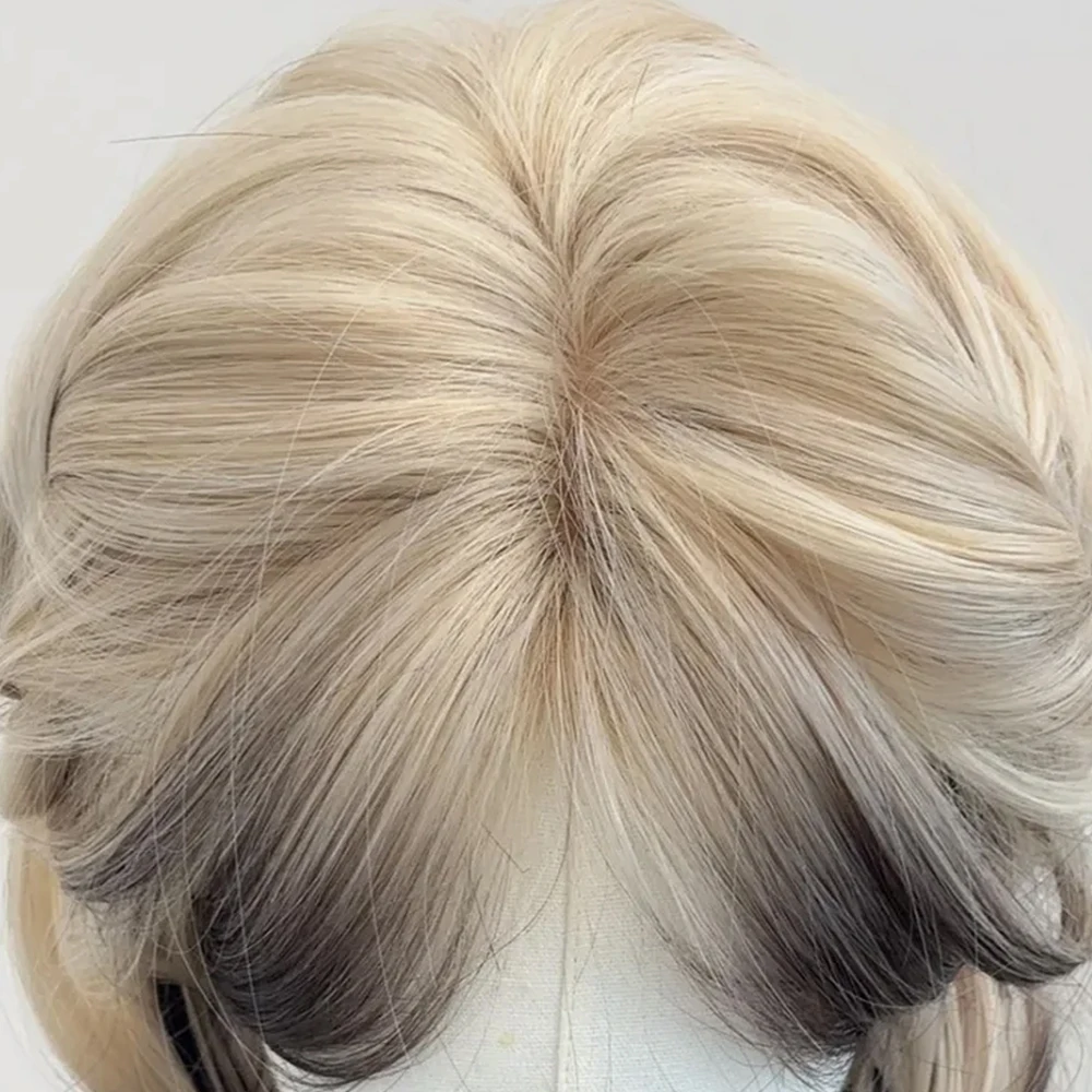 Ombre Blonde Black Synthetic Layered Wig for Lolita Cosplay Daily Party Women Long Straight Wig with Bangs image 5