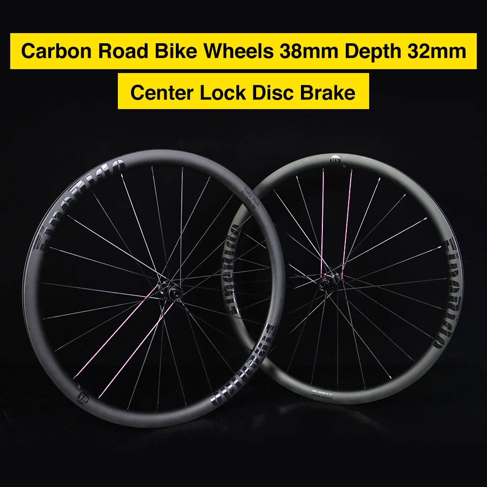 FineRide 700c Carbon Road Bike Wheels Disc Brake 2 Pink Spokes Gravel Wheels Tubeless Ready Carbon Bicycle Wheelset