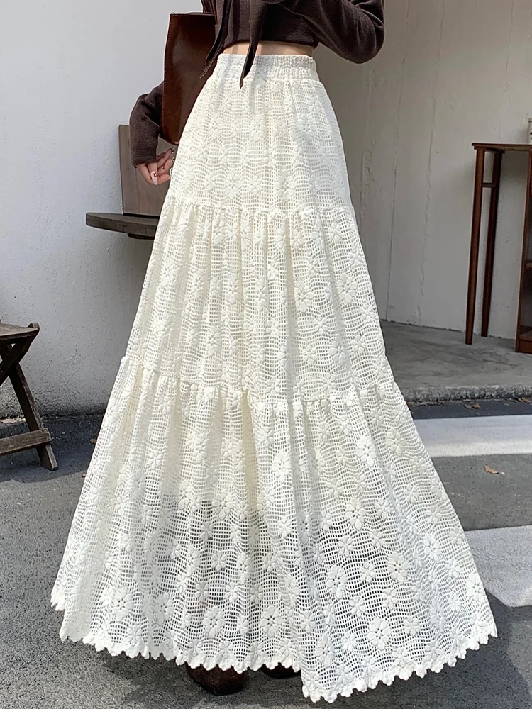 

SMTHMA 2025, новая осенне-зимняя толстая кружевная юбка средней длины, женская модная ослепительная ажурная юбка-фея трапециевидной формы