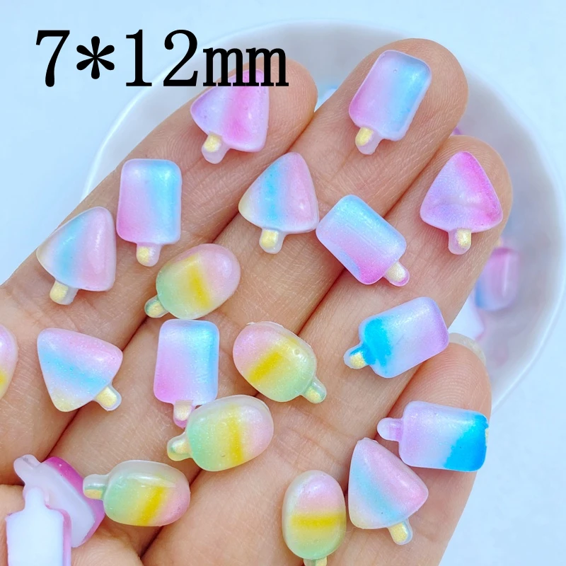 50pcs Mini 3D Colored Popsicle Resin Cute Nail Parts Accessories Kawaii DIY Nail Art Decoration