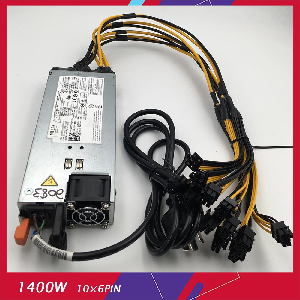 

Server Power Supply For DELL C6105 12V 1400W Model: D1200E-S1/S0 RN0HH 0CN35N 10*6PIN Can be Connected to The Mine