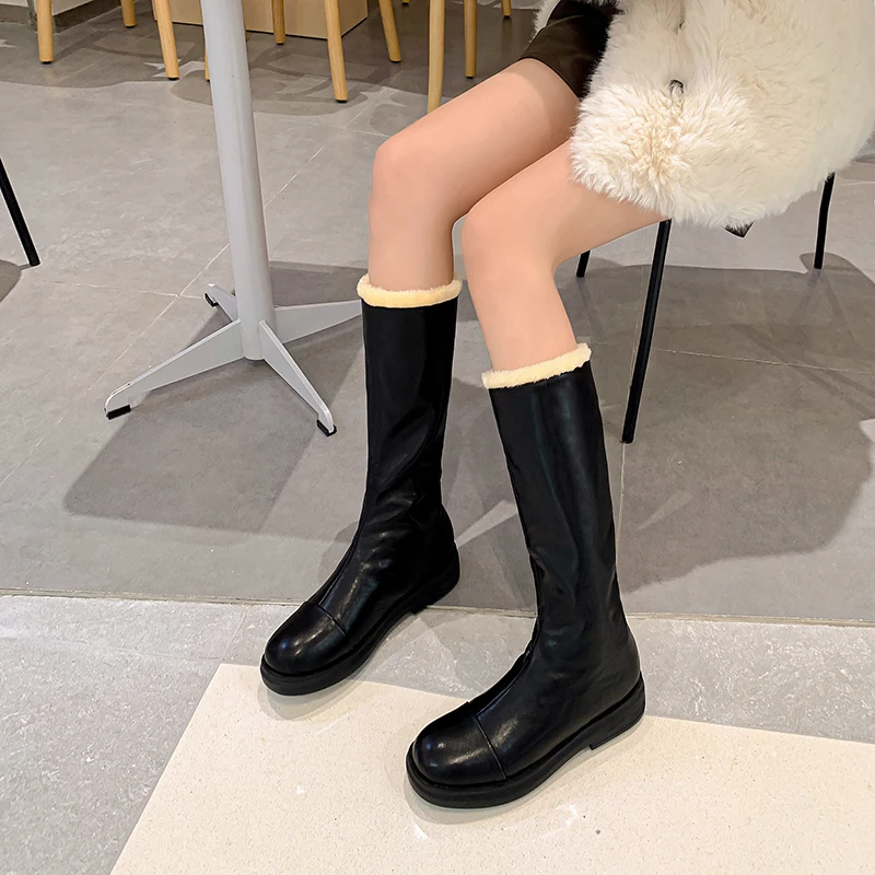 

2022 New Winter Warm Mid-calf Boots Women Boots Women Shoes Round Toe Boots Casual Plush Boots for Women Flat Shoes Women
