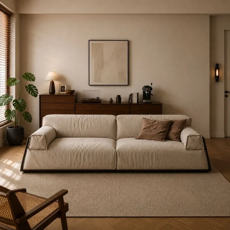 Frosted cloth sofa Floor-to-ceiling Italian minimalist designer living room high-end fabric sofa