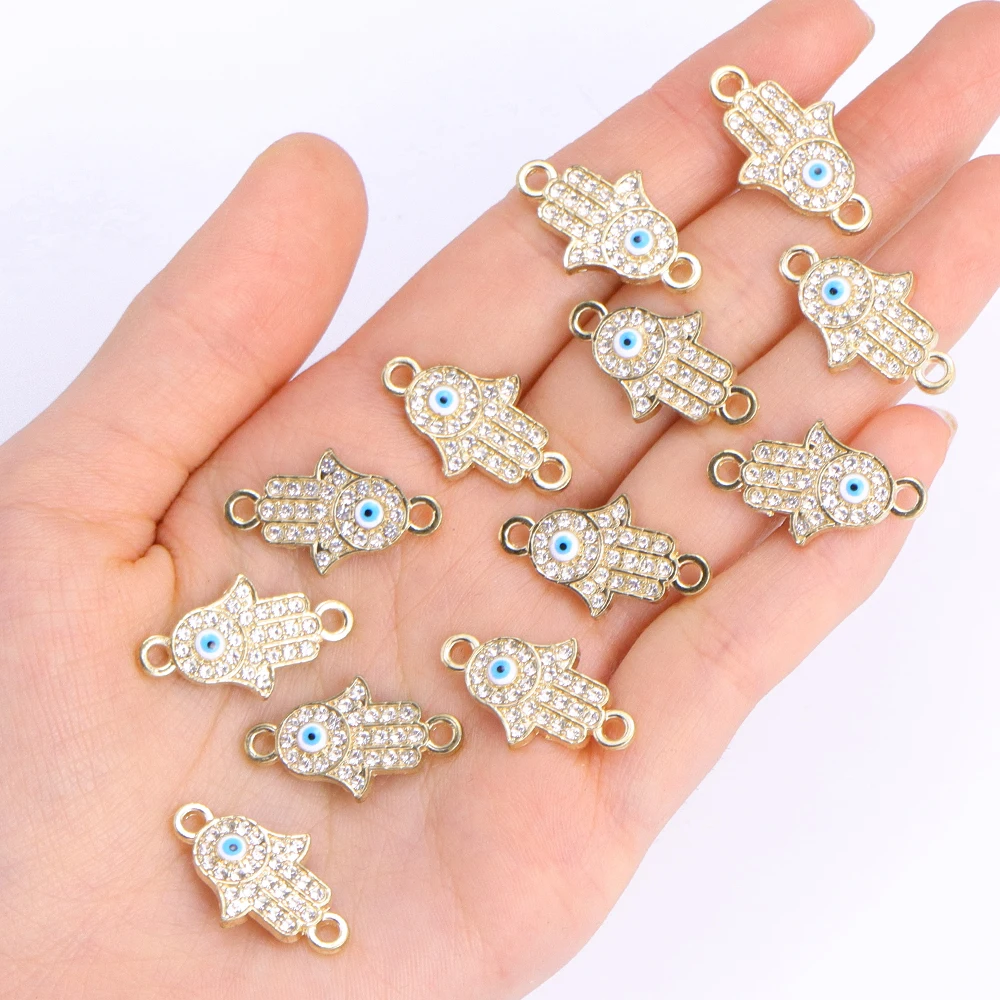 10Pcs Fashion Hand of Fatima Evil Eye Alloy Charms Bracelet Connectors Lucky Jewelry Making Handmade Findings Crafts Mixed Color