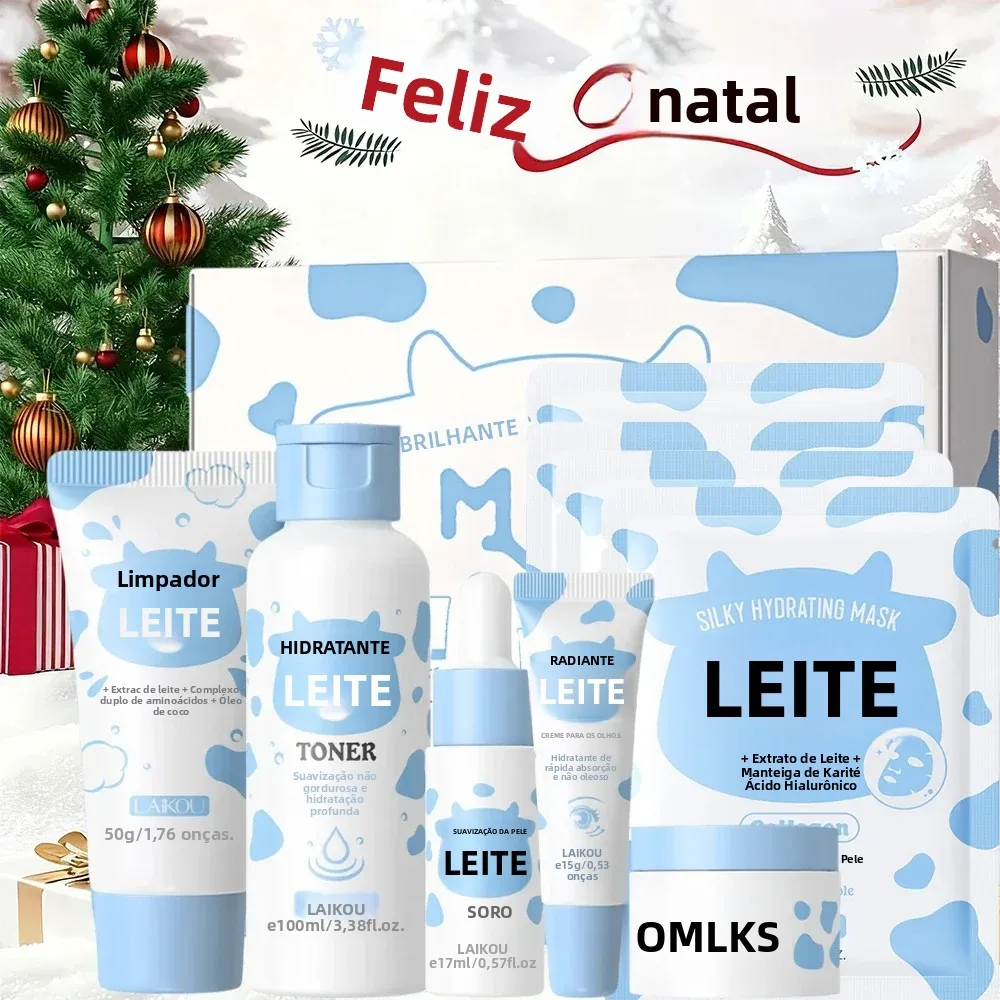 Conjunto de cuidados com a pele de leite 10 peças-limpador facial toner soro creme para os olhos hidratante + 5 máscaras hidratação profunda hidratante nutrir brilho