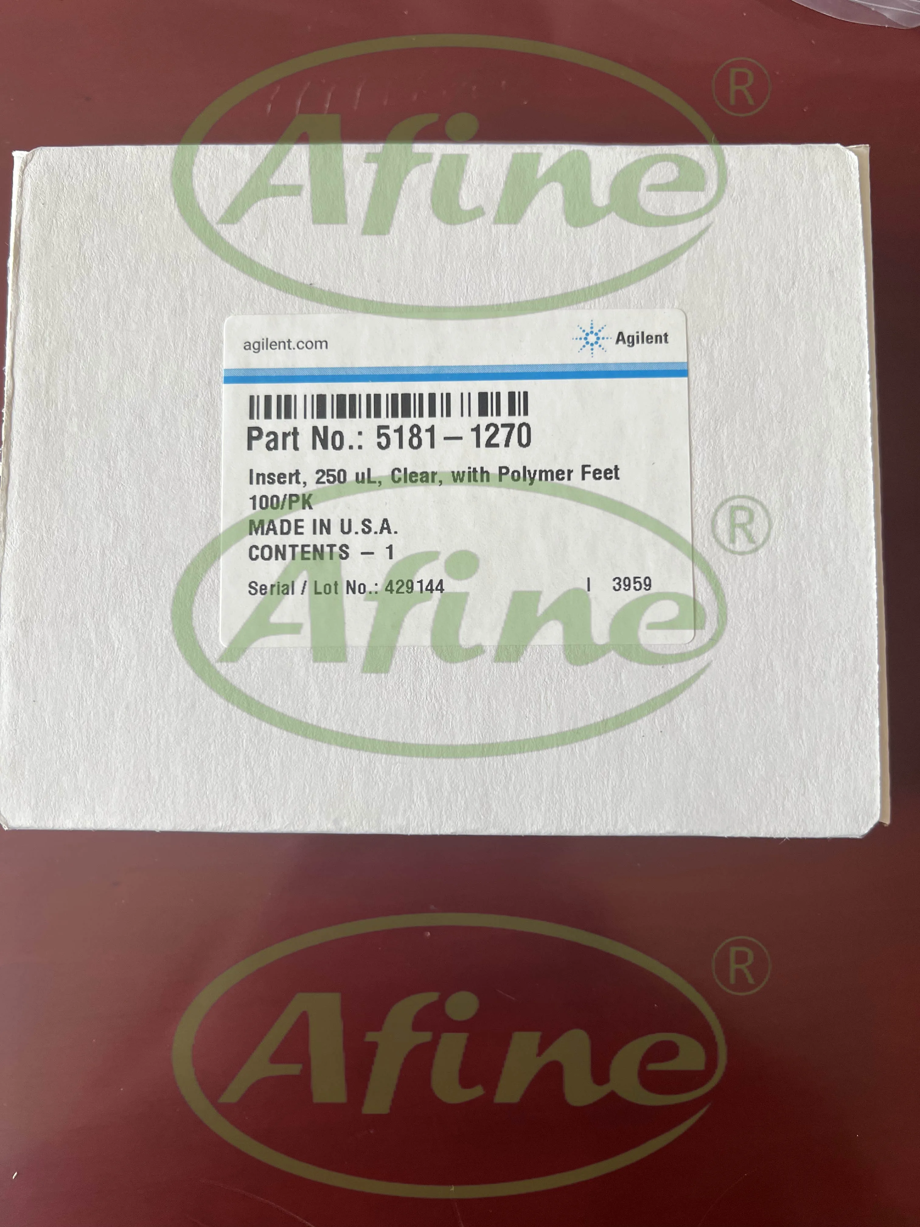 AFINE Agilent 5181-1270 250 µL Glass Vial Insert with Polymer Feet, 100/pk