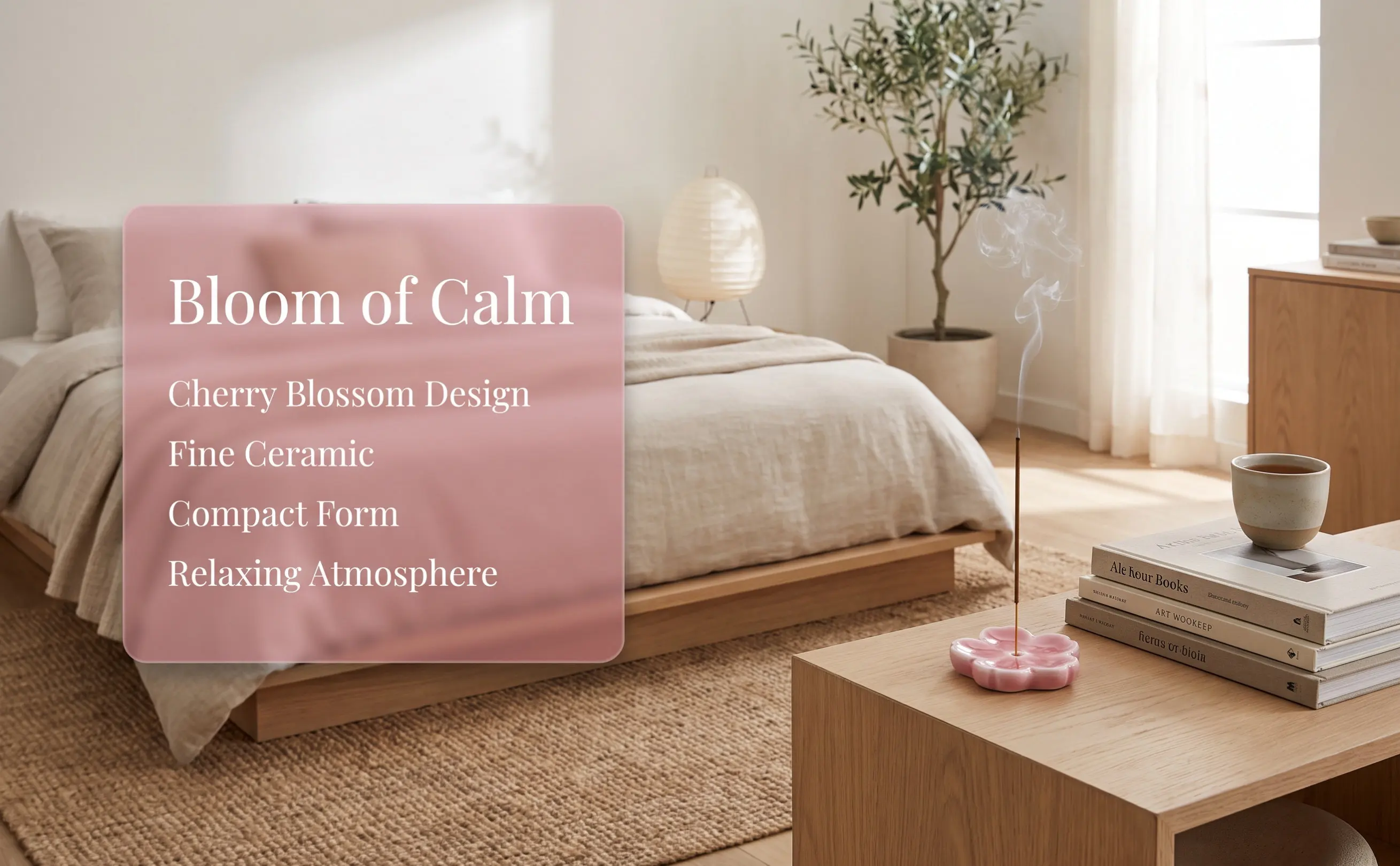 Ceramic Incense Holder 4 Piece Cherry Blossom Censer Set for Meditation Office Bedroom Aromatherapy Decor