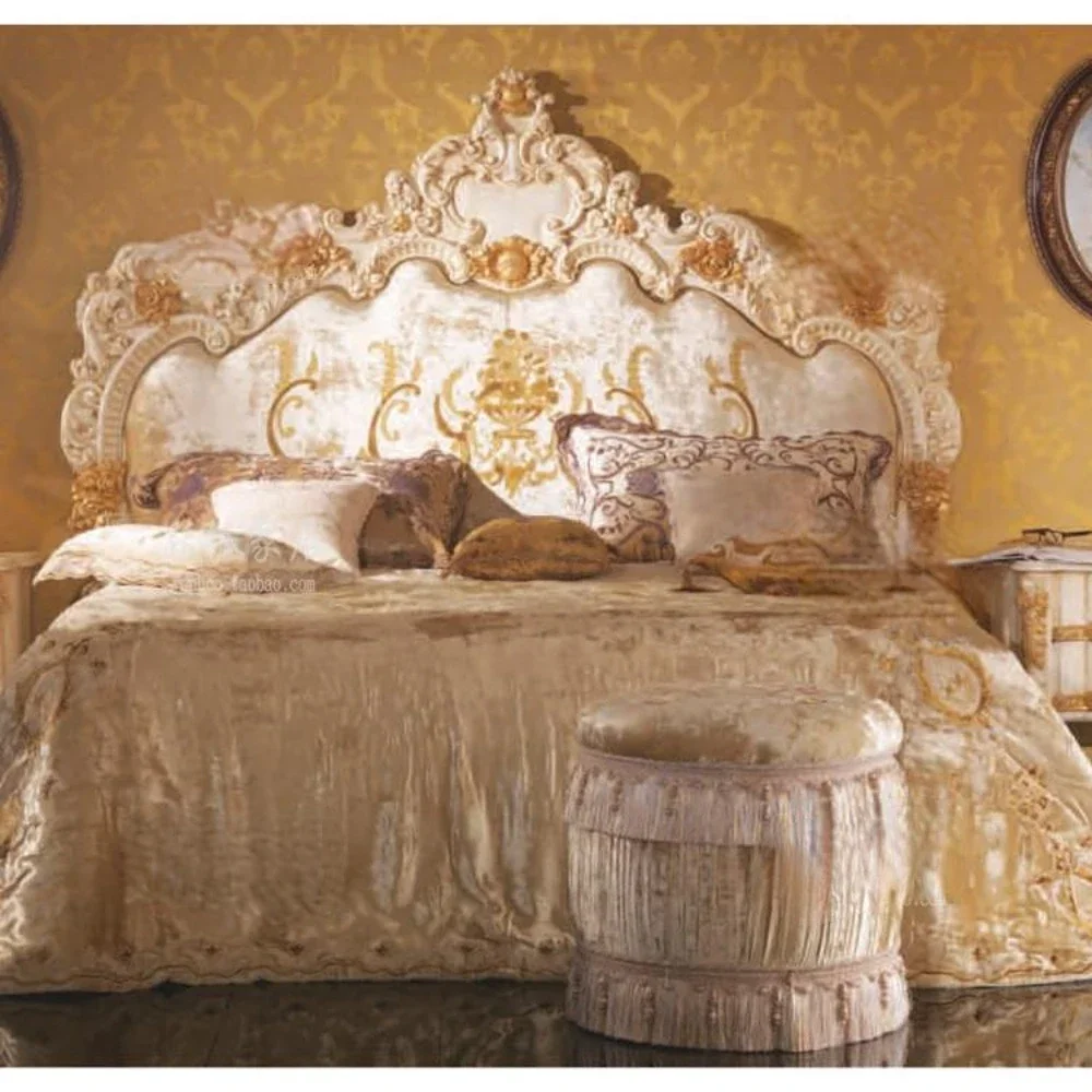 

Villa Bedroom Solid Wood European Style Distressed Princess Marriage Bed Italian Style 1.8 M Double Luxury Elegant Bed