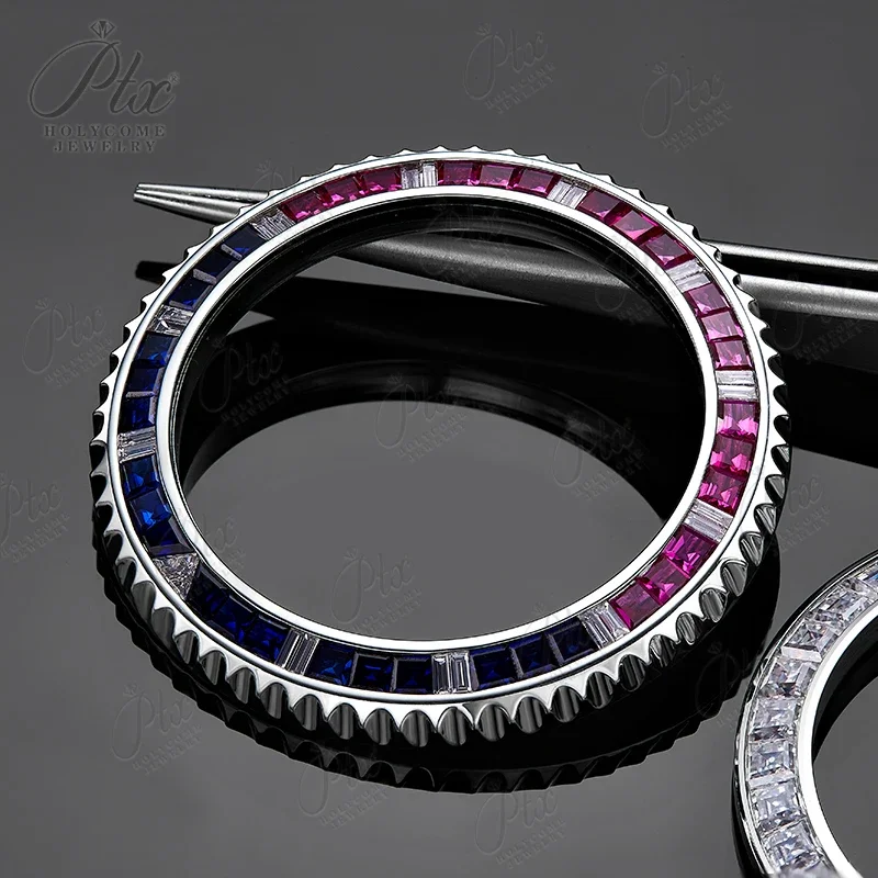 Fit 40.30mm Luxury Watch Bezel Stainless Steel Red Blue Moissanite Corundum Jewelry Beads Watches Factory Price Men Accessories