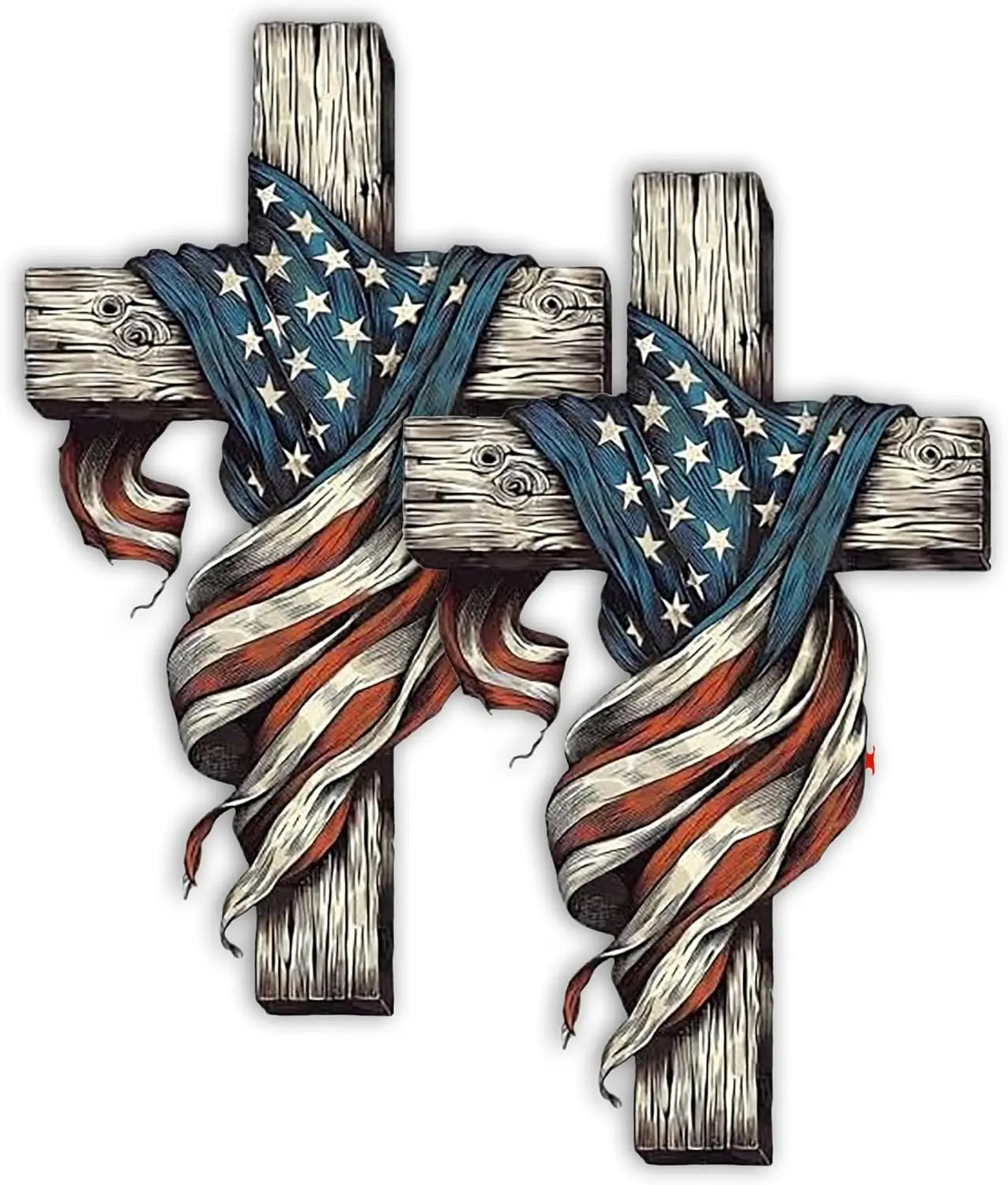 2 Pack American Flag Rustic Cross PVC Vinyl Sticker For Car Window And Travel Journal Heritage Theme Decoration Decal