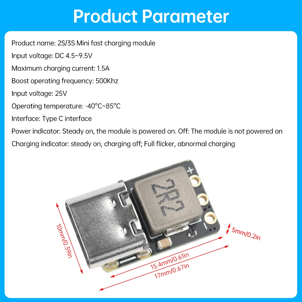 2S/3S BMS 18W DC 4.5-9.5V 1.5A Lityum Pil Şarj Güçlendirme Modülü, Gerilim Gösterge Işığı Tip-C ile Hızlı Şarjı Destekler