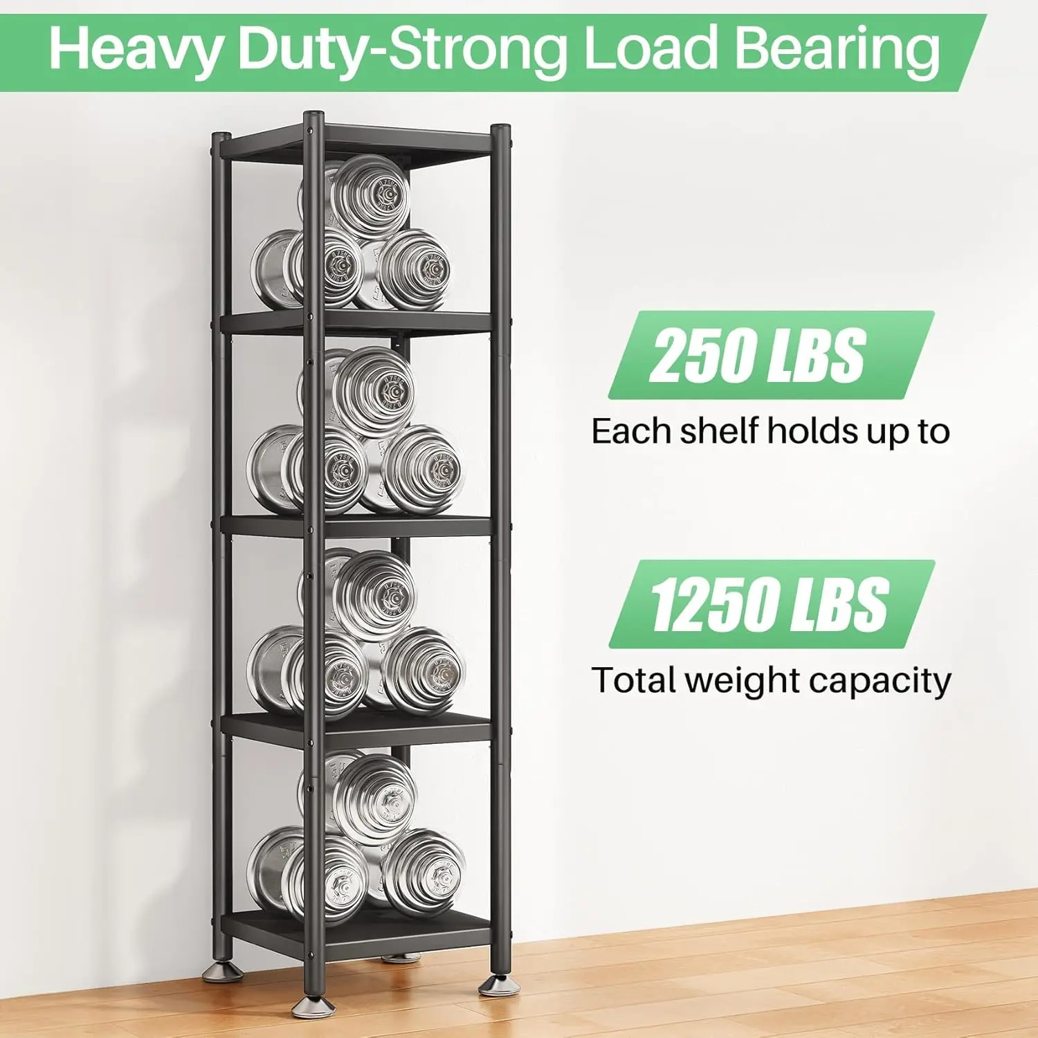 

Pxrack 5-Tier Kitchen Storage Shelves, Adjustable Metal Shelves For Storage Pantry Shelves With Rolling Wheels, Storage Rack
