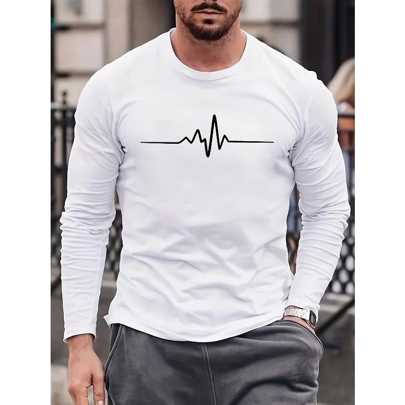 Autumn Mens Long Sleeve Shirts Fashion LA Los Angeles Text Graphic Crew Neck Slim Casual Tee Daily Streetwear