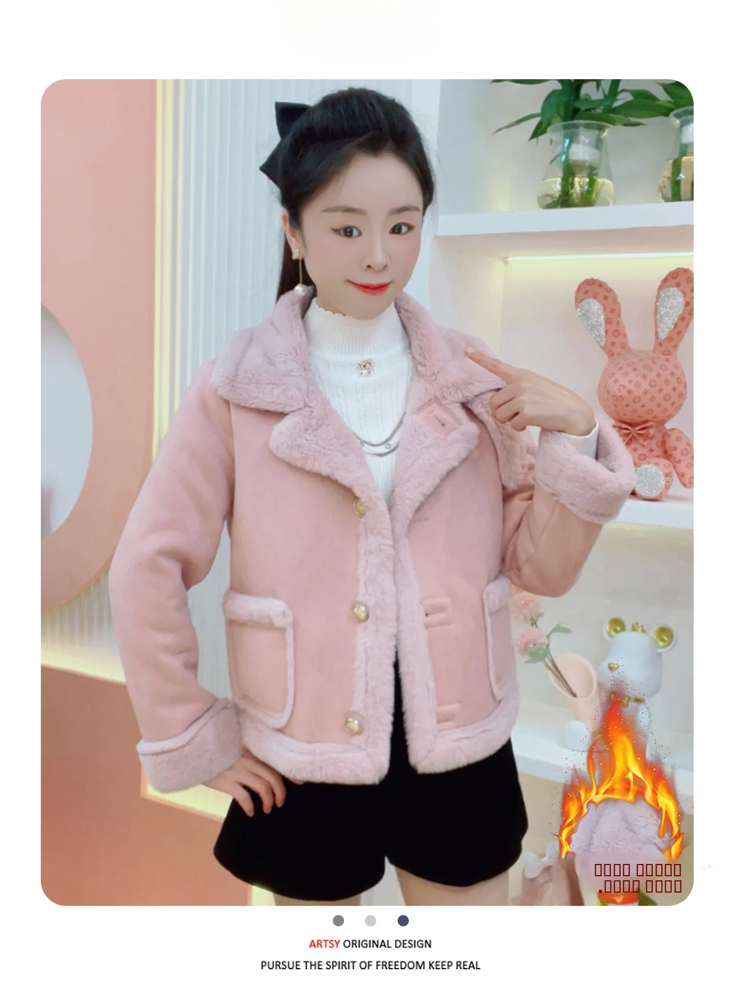 Manteau d'hiver rétro à la mode, design décontracté, nouveau modèle, vêtements d'extérieur pour femmes, chaud, duveteux, col à revers, boutonné