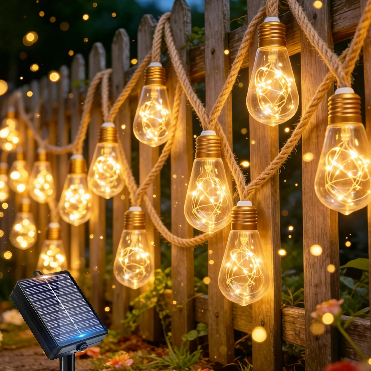 Pendant Lighting Christmas Decor - 1pack solar retro hemp rope string