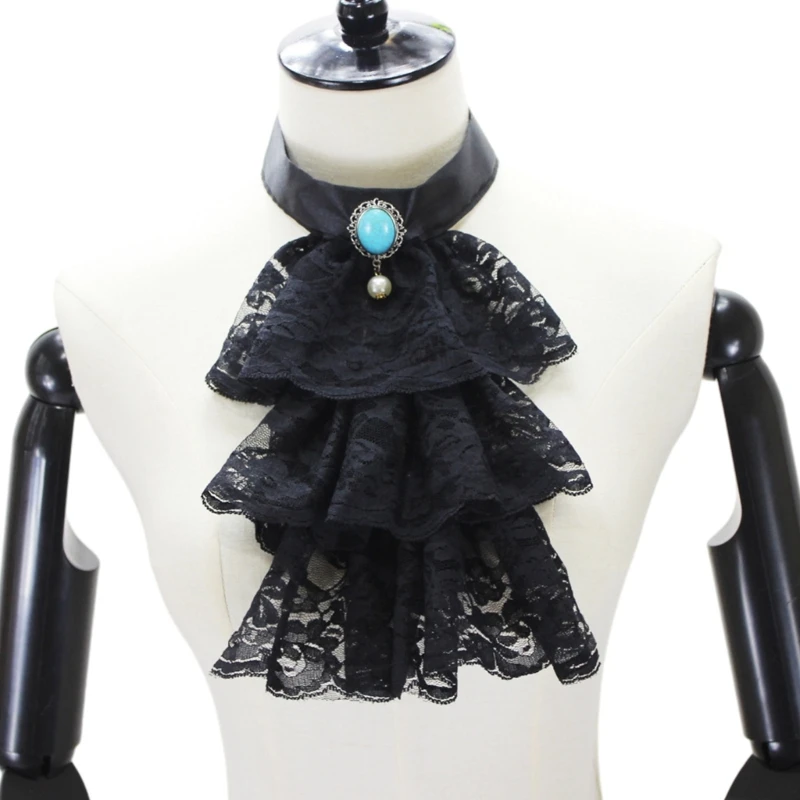 

Women Men Multilayer Lace Ruffle Fake Collar Gothic Victorian Detachable Jabot