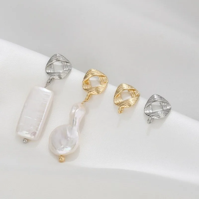 Color 14K Gold Ribbon Texture Square With Hanging Rings Earrings Fashionable Hmade DIY Earrings Jewelry Accessories Materials