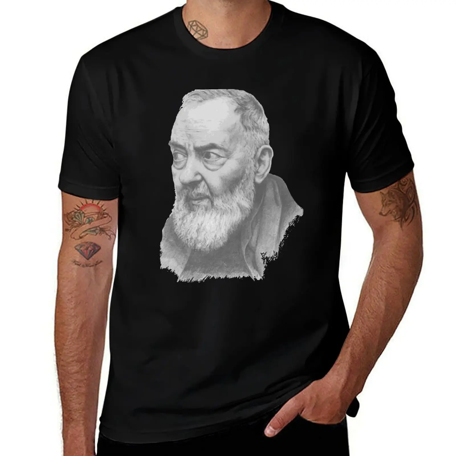Saint Padre Pio Portrait T-Shirt printed t shirts for man anime t shirts oversize man t shirt graphic T-shirt