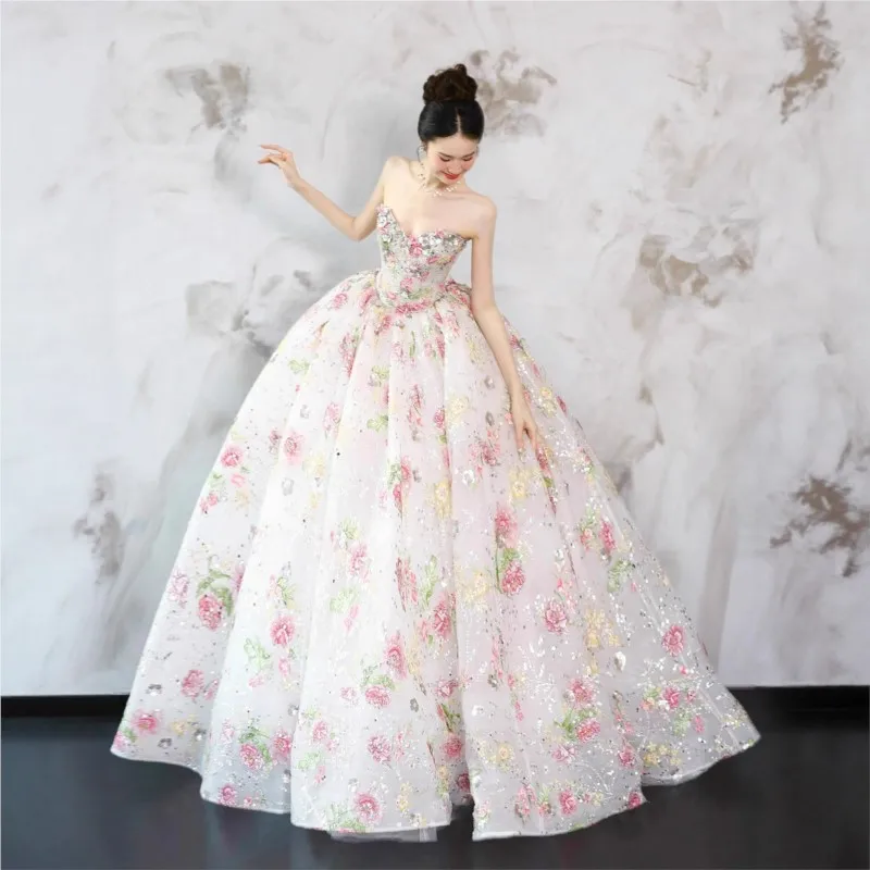 

New heavy-duty beaded embroidery puffy theme performance dress