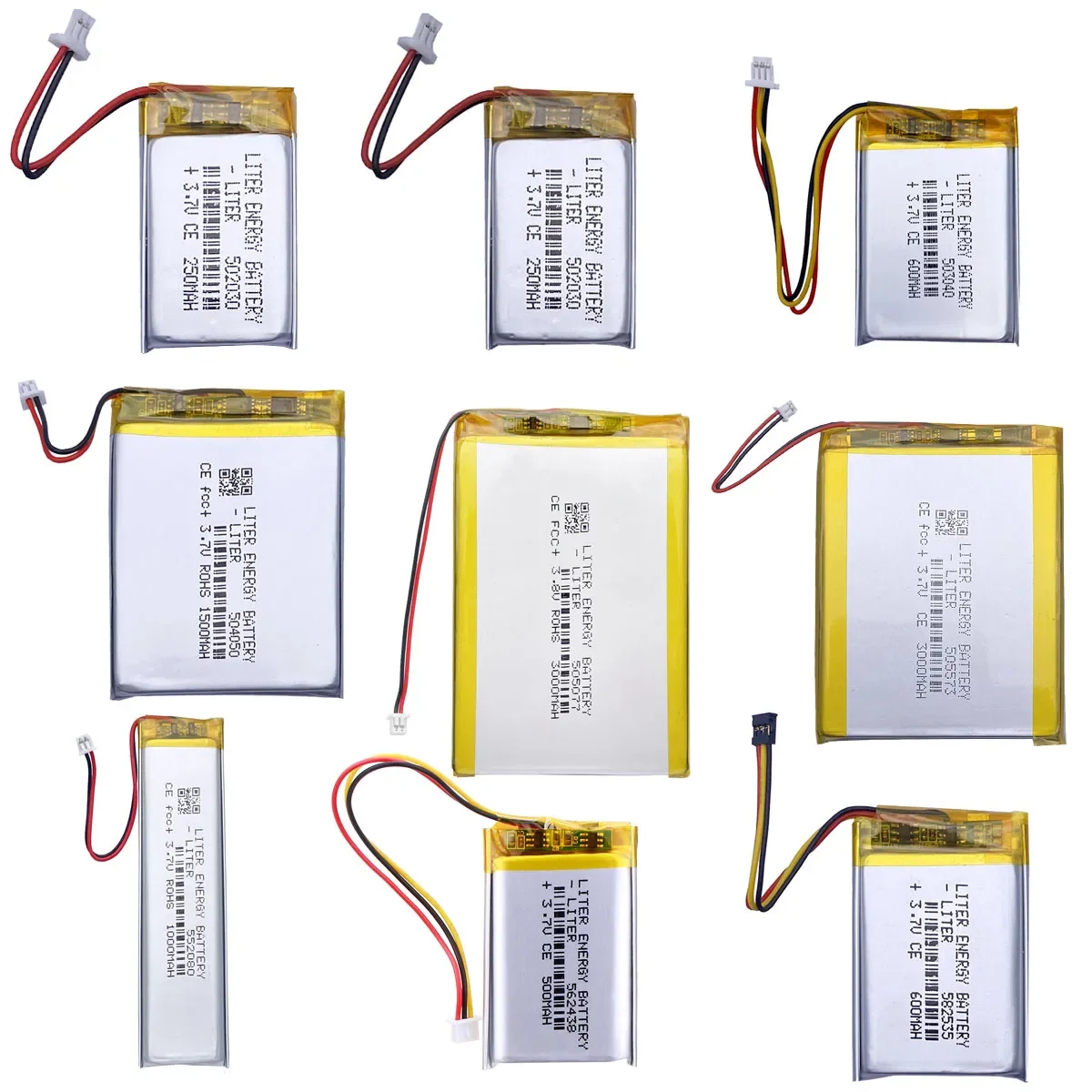 3.7V Rechargeable Li-Po Lithium Polymer Battery for DVD GPS Bluetooth Speaker Camera Watch Equipped with connectors