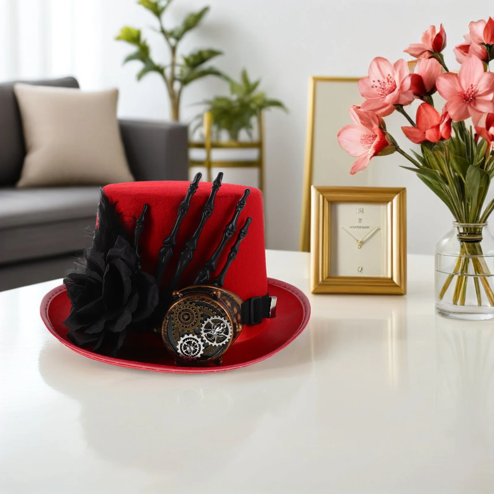 스팀펑크 탑햇 해골 손 장미 디자인 내구성 있는 원단 할로윈 코스튬 코스프레 파티 액세서리 남녀 공용