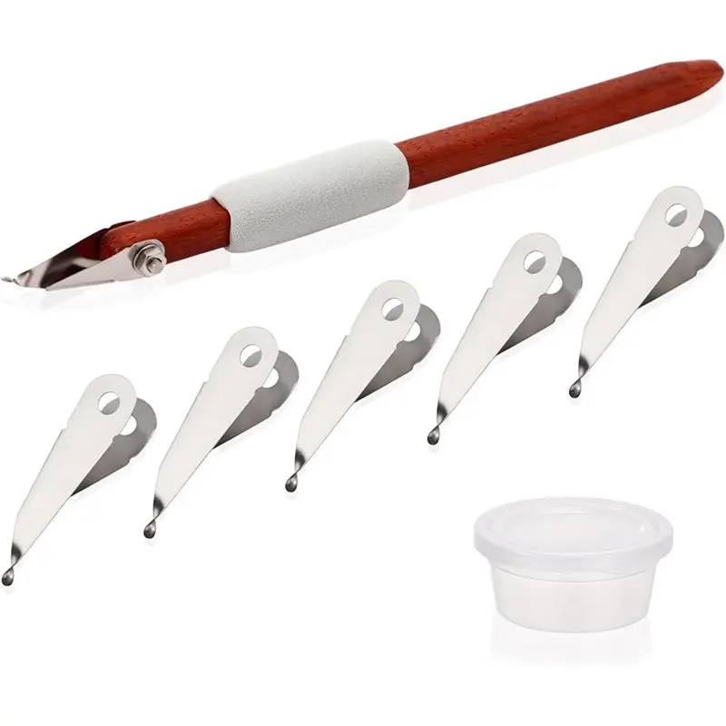 

A02M-Скребок для скульптуры, набор инструментов для резьбы по керамике, 5 лезвий из нержавеющей стали и ручки из груши для моделей из глины