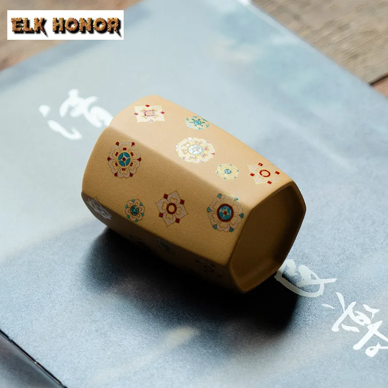 100 مللي ريترو سداسية مستقيم Zisha فنجان الشاي الرجعية وعاء الشاي فنجان شاي مجموعة الشاي تذوق التأمل كوب Chazhan ماستر أكواب Teaset #5