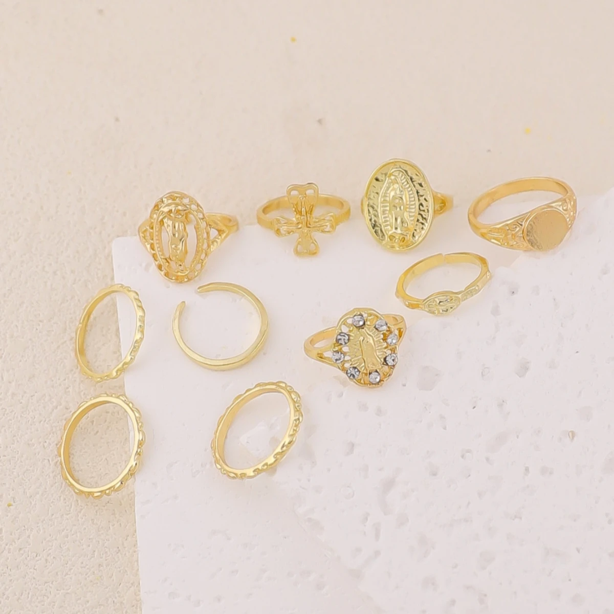 10 قطع من خواتم الأصابع العصرية على شكل تاج من حجر الراين المبالغ فيه والصليب الشرير، مناسبة لجميع المناسبات، اختيار هدية رائع #4