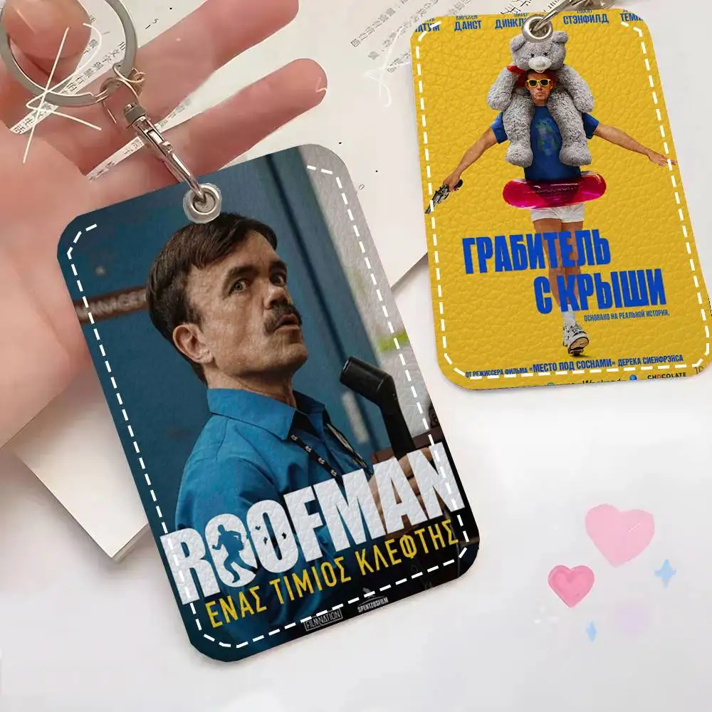 Crime Film R-Roofman Card Case Keychain Access Card Bag Key Tag Ring Leather Card Holder Key Ring Access