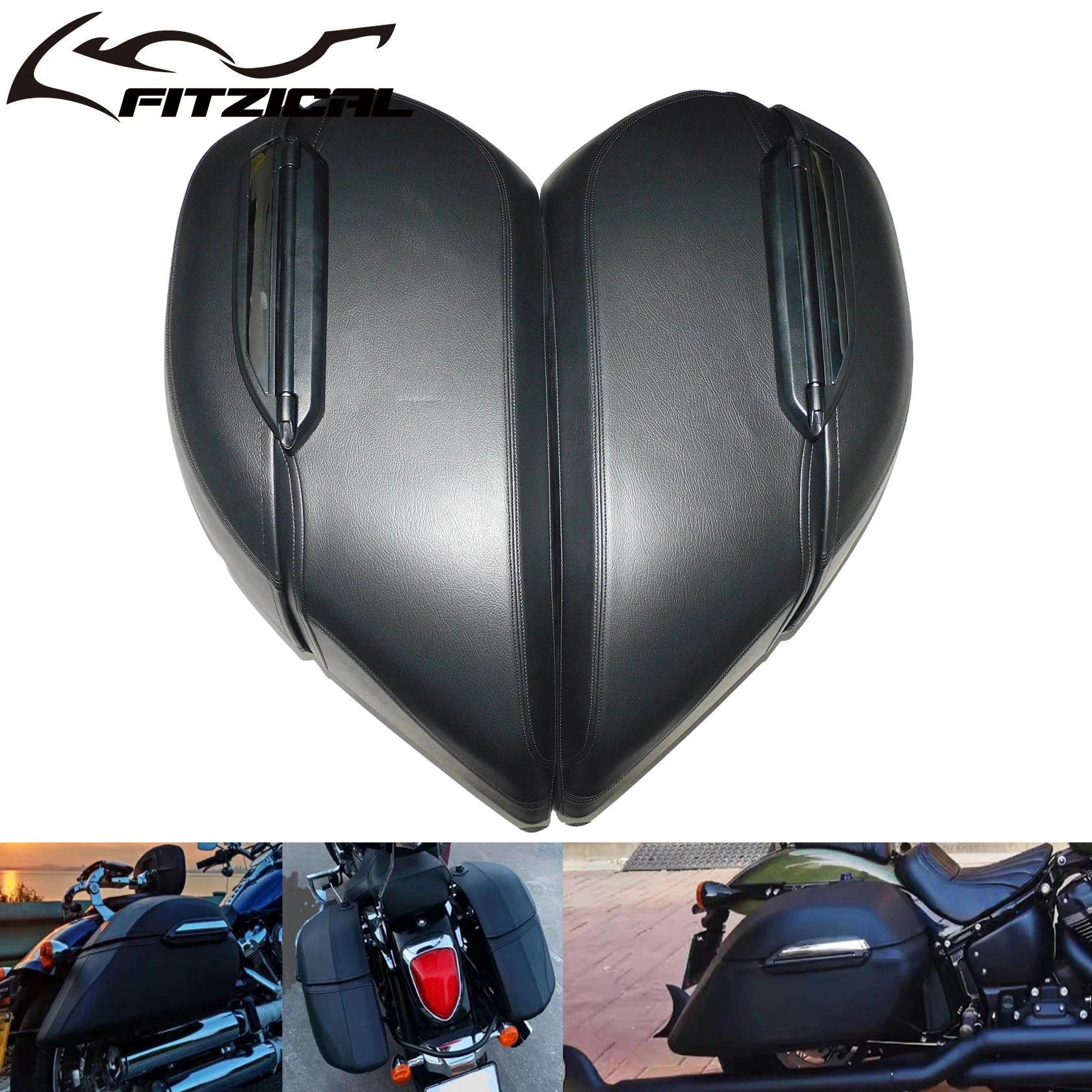 Motorcycle Universal Black Hard Bag Saddlebags Luggage Trunk Case For Harley Touring Softail Sportster For Shadow1100 VTX1300