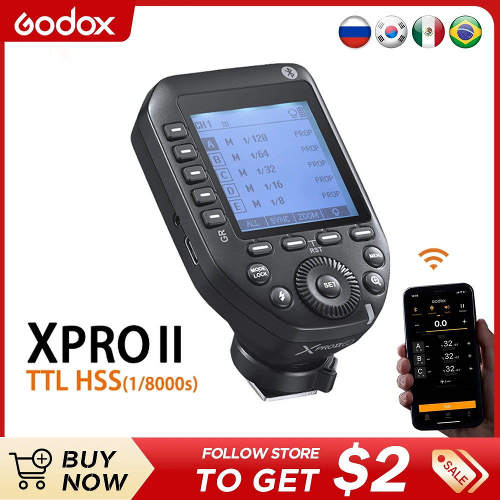 

Godox Xpro II TTL Wireless Flash Trigger 1/8000s HSS TTL-Convert-Manual Function Large Screen for Canon Nikon Sony Olympus Penta